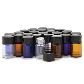 Vivaplex, 24, Assorted Colors, 2 ml (5/8 Dram) Glass Bottles, with Orifice Reducers and Black Caps