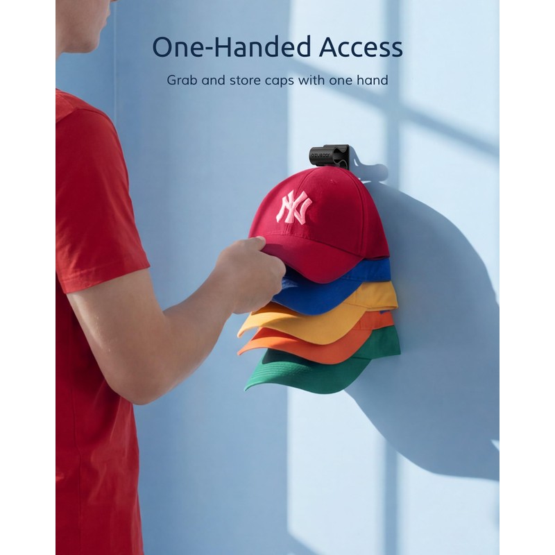 Baseball Hat Rack for Wall, 6 Pack, Holds 35 Caps