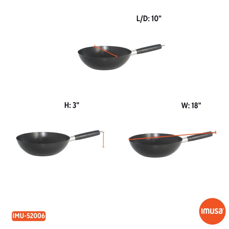 IMUSA 9.5in Carbon Steel Nonstick Wok with Cool Touch Handle,