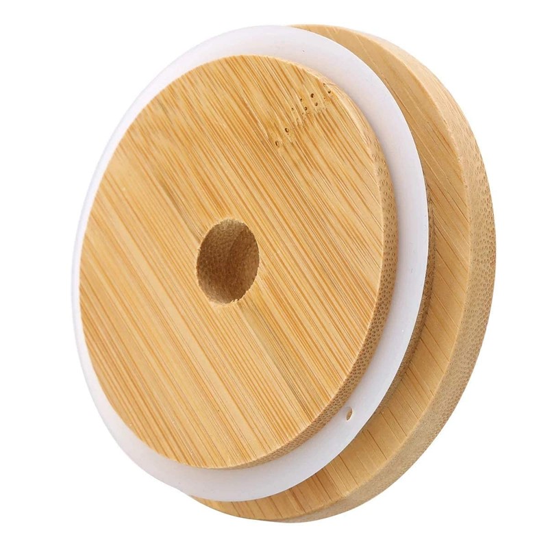 4 Pack 86mm Wide Mouth Bamboo Mason Jar Lids with
