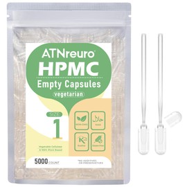 ATNreuro Size 1 Empty Vegan Capsules with 2 Micro Spoons - 5000 Count Empty Vegetarian Capsules - Empty Pill Capsules for Powders Supplements