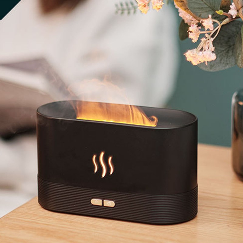 Flame Aroma Humidifier Ultrasound Colorful LED Ambient Lighting 180ml Portable