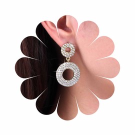 Inateannal Vintage Rhinestone Circle Dangle Earrings Silver Crystal Circle Drop Earrings Cz Large Hollow Circles Earrings Double Circle Hoop Earrings Jewelry for Women and Girls