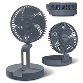 Geek Aire Foldable Battery Operated Fan, Portable Rechargeable USB Floor Table Fan with LED Light, Quiet Oscillating Pedestal Fans that Blow Cold Air for Bedroom Office Camping Travel - Grey