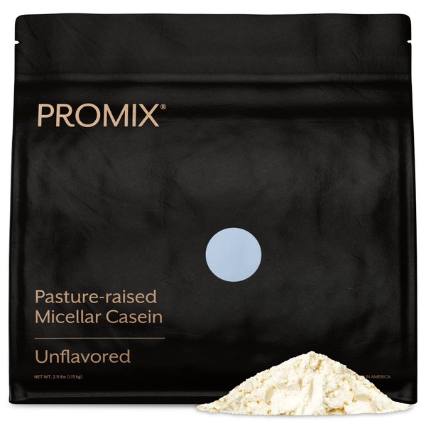 Promix Casein Protein Powder, Unflavored - 2.5lb Bulk - Grass-Fed & 100% All Natural - Slow & Sustained Recovery ­Post Workout Fitness - Shakes, Smoothies, Baking & Cooking Recipes - Gluten-Free