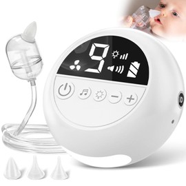 Limpiador Nasal Eléctrico para Bebés, Aspirador Nasal para Bebé Recargable por USB, Extractor de Mocos para Niño con 3 Cabezales de Silicona y Espalda, 9 Niveles de Succión Ajustable, Sin Asfixia