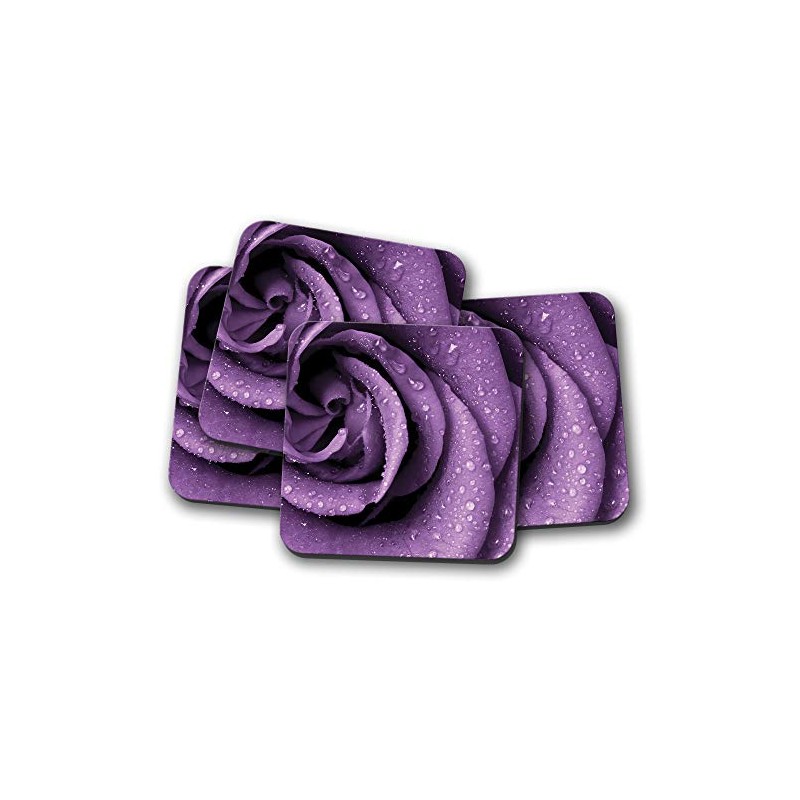 4 Set - Beautiful Purple Rose Coaster - Flower Wife