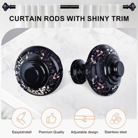 2 Pack Black Crystal Curtain Rods for Windows 48 to 84 Inch, Adjustable Decorative 1'' Heavy Duty Curtain Rod with Black Foil Finials, Vintage Easy Install Rustic Farmhouse Drapery Pole Set