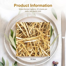 Stroh-Tischservietten, Party-Servietten mit Strohhalm-Motiv für Hawaii-Farm-Party-Dekorationen, Cowboy-Western-Motto-Partyzubehör (16,5 x 16,5 cm), 40 Stück