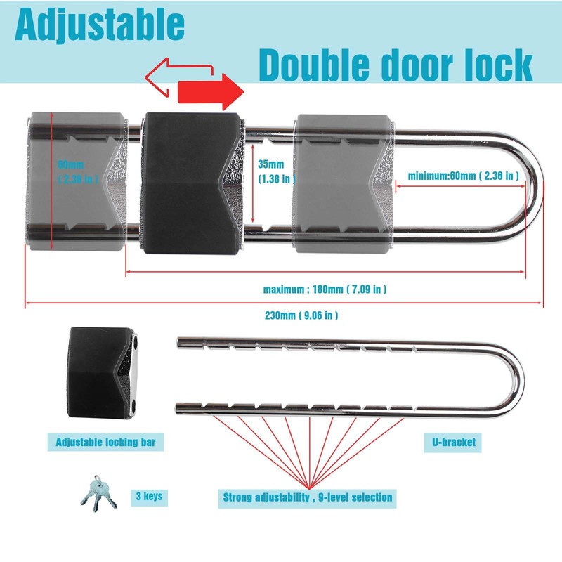 French Door Lock, Door Security Bar, Double Door Locking Device,