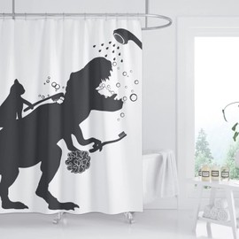 Dinosaur Shower Curtain, Funny Shower Curtain Set Shower Curtains for Bathroom, Black White Cartoon Animal Shadow Bathroom Accessories Art Home Decor 72"X72"