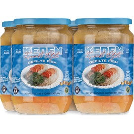 Kedem Gluten Free Israeli Style Gefilte Fish, 24oz (4 Pack) No MSG, No Egg Yolk, No Matzo Meal, Nothing Artificial