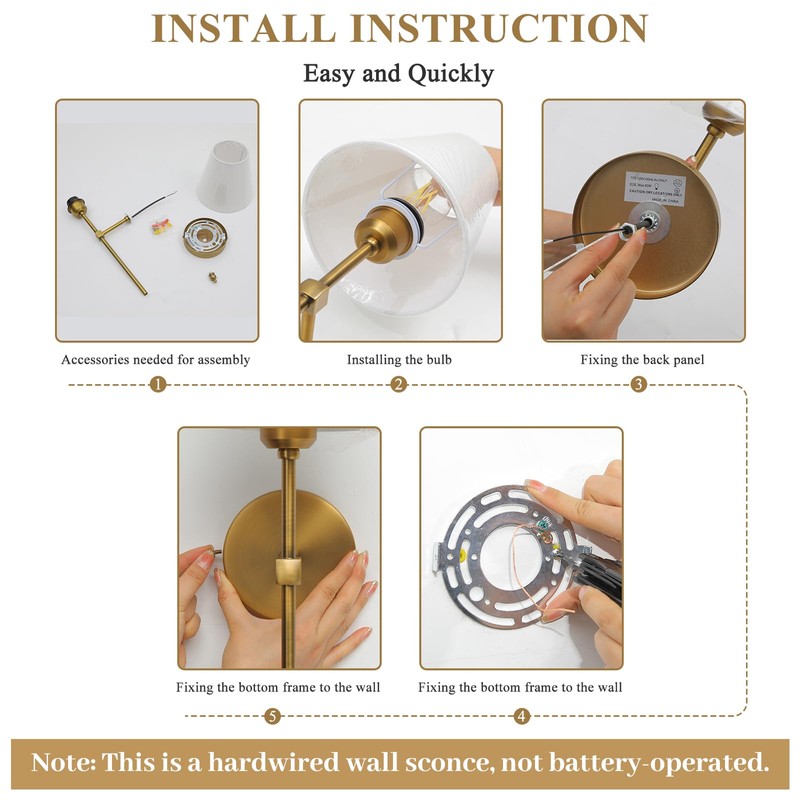 Bsmathom Wall Sconces Sets of 2, Hardwired Classic Brushed Brass