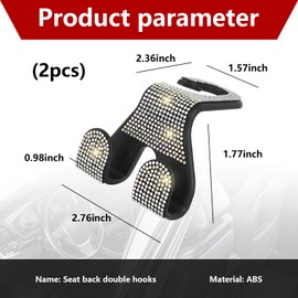 Suvnie 2 PCS Car Headrest Hooks, 2 in 1 Car Back Seat Hanging Hook, Durable Automotive Purse Hooks, Universal Vehicle Interior Storage Organizer for Purses and Grocery Bags (Colorful Diamond)