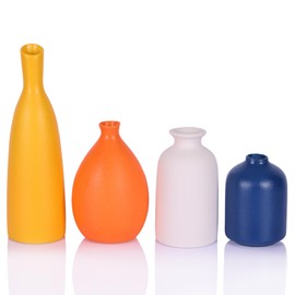 Colorful Ceramic Small Vases Set of 4 Modern Farmhouse Decorative Vases, Small Colorful Vase Set for Home Decor, Mantel Decor, Living Room, Entryway, Bathroom, Office, for Flower Arrangement, Wedding