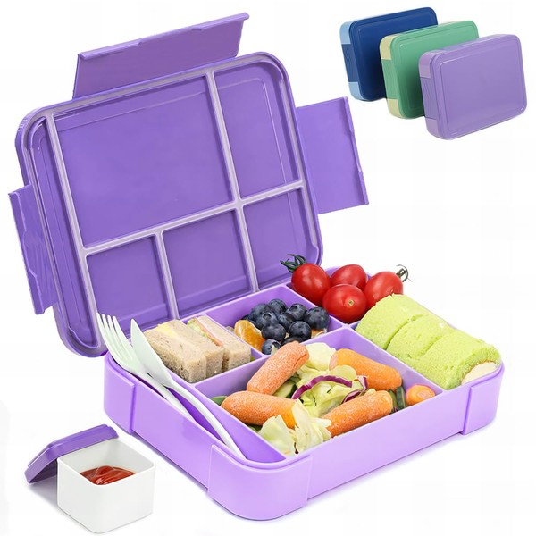 Bugucat Bento Box Adult,45OZ Leak-Proof Lunch Box with 6 Compartments