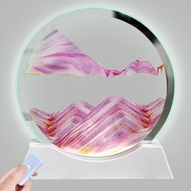 Aoderun 7" Moving Sand Art Liquid Motion with Light 3 Color Changing Moving Sand Art Picture Round Glass 3D Deep Sea Sand Art Sandscapes for Adult Relaxing Toys Desktop Home Office(Pink)