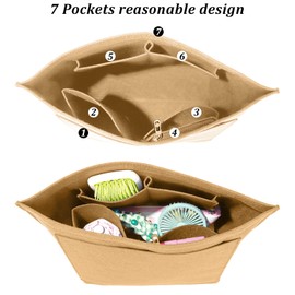 Purse Organizer Insert for Longchamp, Multi-Pocket Felt Handbag Organizer, Tote bag Organizer Compatible with Le Pliage Shoulder Bag