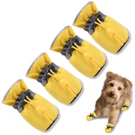 TEOZZO Dog Shoes Dog Boots & Paw Protector, Anti-Slip Sole Winter Dog Booties with Reflective Straps Dog for Small Medium Dogs 4PCS (Yellow, Size 3: 1.37"(Width))