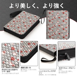 Card File, 4 Pockets, Holds 400 Cards, Excellent Waterproof and Durable PU Fabric, Acid Free and Non-Toxic Card Sleeves, Complete Set of Zippers, Prevents Loading Out of Shape, Hand Strap, Convenient