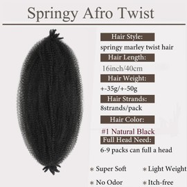 Afro Twist Braiding Hair 16 Inch 3 Packs Pre Separated Springy Afro Twist Hair Marley Hair for Faux Locs Crochet Hair Pre Fluffed Spring Twist Hair Extensions (1#, 24inch)