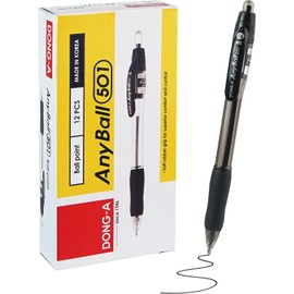 Dong-A Anyball Retractable Ballpoint Pens, 1.4mm Bold Point Ballpen, 12 Count/ 1 Pack - Black