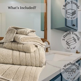 Anne Klein 6-Piece Reverie Towel Set, 2 Bath Towels, 2 Hand Towels, 2 Wash Cloths, 100% Cotton, Sand