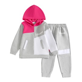 Lianpyxa Toddler Kid Girl Clothes Patchwork Hoodie Trousers Long Springtime Autumn 2PC Outfit Set(6-7T)