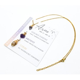 AB India Crafts Zodiac Sign Gift Set 3 Gemstone Pendant with Chain 18 K Gold-Plated in Om Jewellery Bag Protection Energy Happiness, Gemstone, Amethyst Citrine Herkimer Diamond amethyst Citrine