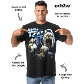 Shih Tzu Heavy Metal Tshirt for Men & Women 80s 90s Glam Rock Style with Epic Stars and Lightning (US, Alpha, 3X-Large, Regular, Regular, Shih Tzu)