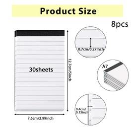 Pack of 8 Notepad A7 Writing Pad Lined Small, 30 Sheets Per Pad Notepads, 80 g Mini Notepads Replacement Pads, Pad Tear-Off Pad Notes for Work Study Office Household School Memo Diary