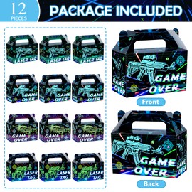 12 PCS Laser Tag Birthday Gift Boxes Neon Laser Tag Goodie Boxes for Kids' Laser Tag Birthday Decoration Laser Theme Glow Food Box Tray Table Centerpiece for Laser Tag Shooting Game Birthday Supplies