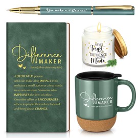 Vesici 4 Pcs Difference Maker Gift Thank You Gifts Employee Appreciation Difference Maker Mug Notebook Scented Candle Motivational Ballpoint Pen for Teacher CNA Week(Dark Green)