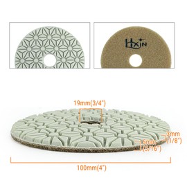HXIN Diamond Wet Polishing Pads 4 inch 100mm 3 Steps for Buffing on Granite Marble Stone Concrete Tile Ceramic Floor Smoothing renovate Removing Marks with Nylon Backing (1pc, 3rd Step)