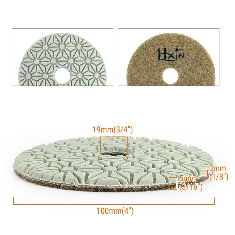 HXIN Diamond Wet Polishing Pads 4 inch 100mm 3 Steps