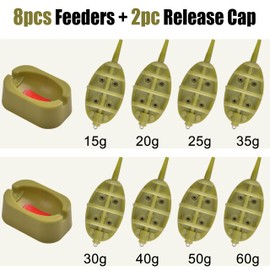 FUSIGO Carp Fishing Inline Method Feeders Set, 4pcs Inline Method Feeders with 1pc Quick Release Mould Holder Tool Carp Fishing Accessories Tackle Equipment 15g/20g/25g/35g/30g/40g/50g/60g