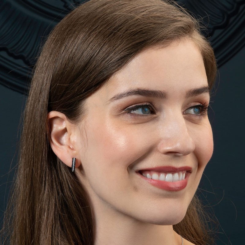 Namana White and Black Hoop Earrings for Women. 925 Sterling