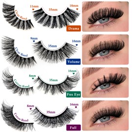QUNETY Lashes False Eyelashes Cat Eye Lash Strips 4 Styles Wispy Natural Eyelash Pack 20 Pairs Full Volume Fake Strip Lash Natural Look Fluffy Cateye Mink EyeLash Set Short Demi Wispies Pestañas
