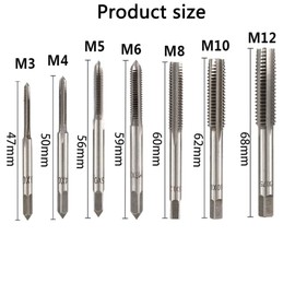 KEWAYO 7pcs Metric Thread Steel Tap Set, Hand Screw Thread Taps Mini Metric Plug Tap Screw Tap Drill Tap Drill M3, M4, M5, M6, M8, M10, M12 Thread Tap Drill Bits Set for Wood, Plastic, Aluminum