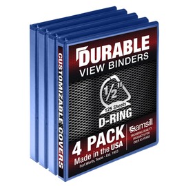 Samsill Durable 0.5 Inch Binder, Made in USA, D Ring Binder, FSC 100% Recycled Chipboard, Blue, 4 Pack