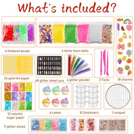 gyoyede DIY Slime Making Kit Supplies, 160 Pack Slime Kit Mix Ins Accessories Slime Add Ins Foam Glitter Charm Bulk Fishbowl Beads Containers for Making Coloring and Party Decorations