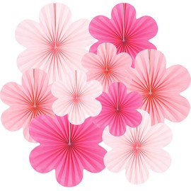 DODOKIM Paper Fans Party Decorations Paper Flowers Decorations for Wall Floral Backdrop Classroom Baby Shower Birthday Party Flower Wall Decor Pack of 9 Pink