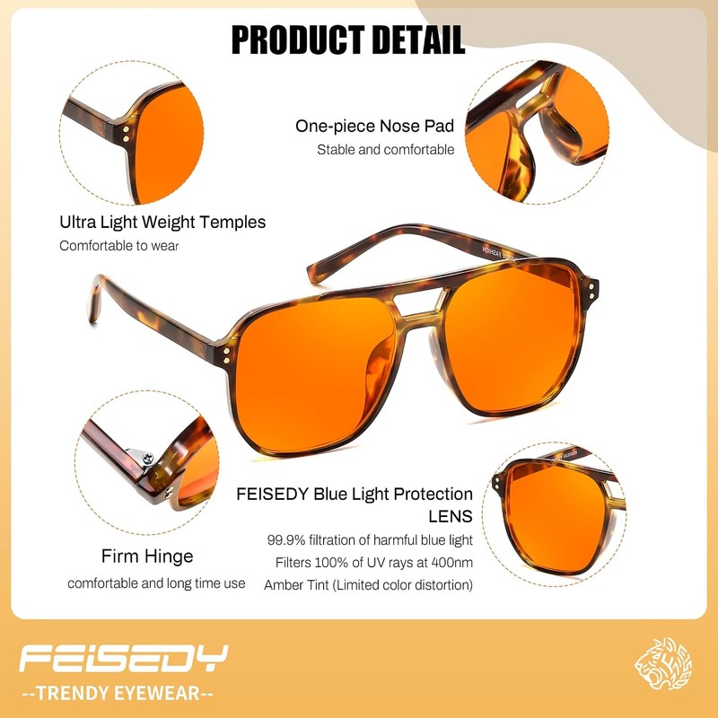 FEISEDY Gafas Ámbar para Luz Azul para Computadora y Gaming,