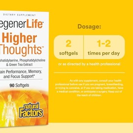 Natural Factors - 3 cerebros por factores naturales, pensamientos más altos, apoyo para la salud cognitiva y función cerebral, 90 cápsulas (45 porcion