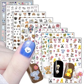 Animal Nail Art Sticker Decals, Cat Dog Tiger Snake Unicorn Bear Fish Cow Nail Art Transfer Decals Designs, 3D Animal Pet Nail Self-Adhesive Sticker Supplies for Women DIY Resin Finger Decorations