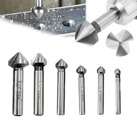 IUSOT 6 Piece Countersink Set, HSS Countersink Metal, 90° Countersunk Drill Deburring Set for Precise Drilling, Countersink Wood, Countersink, Wood Countersink, for Carbon Steel, Wood Panels and