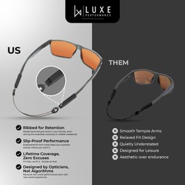 Luxe Performance Glasses Strap - Durable Eyewear Retainer, Sunglasses Holder, Eyeglasses Strap - Adjustable Cable for Active Lifestyle, High Tension, No Tail, Temple Grip