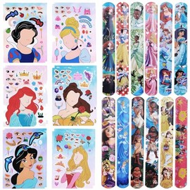 24pcs Princess Party bag Fillers, 12 Sheets DIY Stickers, 12pcs Slap Bands, Party Bags with Make a Face Art Craft Stickers for Kids Boys Girls