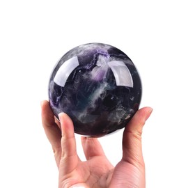 JIC Gem Large Crystal Sphere with Stand Colorful Fluorite Crystal Ball Gemstone Decorative Ball for Home Decor Altar Reiki Healing Gift 90-100mm
