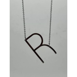 Fashion Jewelry Necklace 24'' Alphabet Big Initial R Pendant Stainless Steel Color Silver